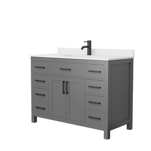 Beckett 48 Inch Single Bathroom Vanity in Dark Gray White Cultured Marble Countertop Undermount Square Sink Matte Black Trim