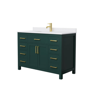 Beckett 48 Inch Single Bathroom Vanity in Green White Cultured Marble Countertop Undermount Square Sink Brushed Gold Trim