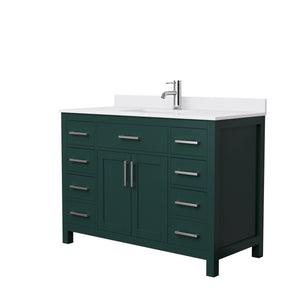 Beckett 48 Inch Single Bathroom Vanity in Green White Cultured Marble Countertop Undermount Square Sink Brushed Nickel Trim