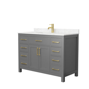 Beckett 48 Inch Single Bathroom Vanity in Dark Gray Carrara Cultured Marble Countertop Undermount Square Sink Brushed Gold Trim
