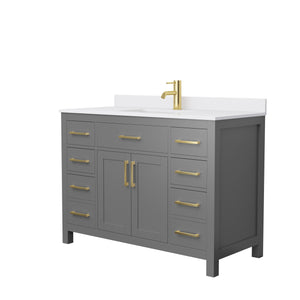 Beckett 48 Inch Single Bathroom Vanity in Dark Gray White Cultured Marble Countertop Undermount Square Sink Brushed Gold Trim