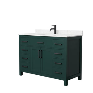 Beckett 48 Inch Single Bathroom Vanity in Green Carrara Cultured Marble Countertop Undermount Square Sink Matte Black Trim