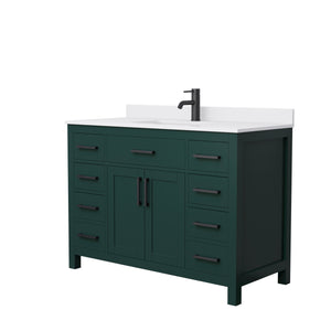 Beckett 48 Inch Single Bathroom Vanity in Green White Cultured Marble Countertop Undermount Square Sink Matte Black Trim