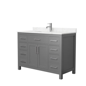 Beckett 48 Inch Single Bathroom Vanity in Dark Gray Carrara Cultured Marble Countertop Undermount Square Sink Brushed Nickel Trim