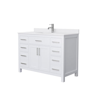 Beckett 48 Inch Single Bathroom Vanity in White White Cultured Marble Countertop Undermount Square Sink Brushed Nickel Trim