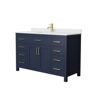 Beckett 54 Inch Single Bathroom Vanity in Dark Blue White Cultured Marble Countertop Undermount Square Sink No Mirror