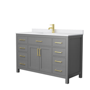 Beckett 54 Inch Single Bathroom Vanity in Dark Gray White Cultured Marble Countertop Undermount Square Sink Brushed Gold Trim
