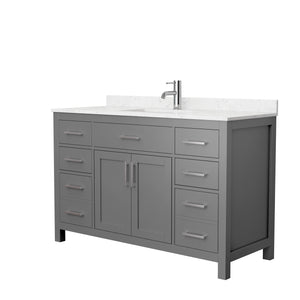 Beckett 54 Inch Single Bathroom Vanity in Dark Gray Carrara Cultured Marble Countertop Undermount Square Sink No Mirror