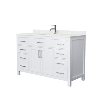 Beckett 54 Inch Single Bathroom Vanity in White Carrara Cultured Marble Countertop Undermount Square Sink No Mirror