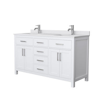Beckett 60 Inch Double Bathroom Vanity in White White Cultured Marble Countertop Undermount Square Sinks No Mirror