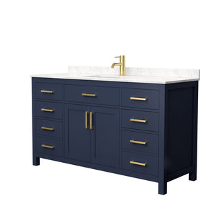 Beckett 60 Inch Single Bathroom Vanity in Dark Blue Carrara Cultured Marble Countertop Undermount Square Sink No Mirror