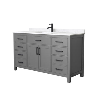 Beckett 60 Inch Single Bathroom Vanity in Dark Gray Carrara Cultured Marble Countertop Undermount Square Sink Matte Black Trim