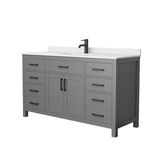 Beckett 60 Inch Single Bathroom Vanity in Dark Gray White Cultured Marble Countertop Undermount Square Sink Matte Black Trim