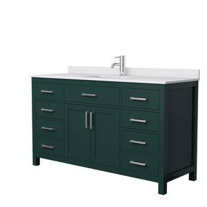 Beckett 60 Inch Single Bathroom Vanity in Green White Cultured Marble Countertop Undermount Square Sink Brushed Nickel Trim