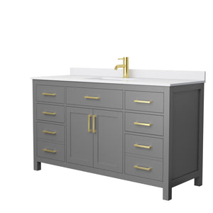 Beckett 60 Inch Single Bathroom Vanity in Dark Gray White Cultured Marble Countertop Undermount Square Sink Brushed Gold Trim