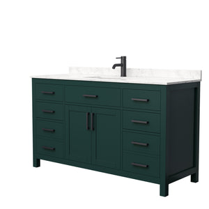 Beckett 60 Inch Single Bathroom Vanity in Green Carrara Cultured Marble Countertop Undermount Square Sink Matte Black Trim