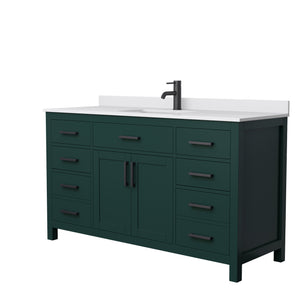 Beckett 60 Inch Single Bathroom Vanity in Green White Cultured Marble Countertop Undermount Square Sink Matte Black Trim