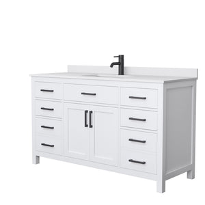 Beckett 60 Inch Single Bathroom Vanity in White White Cultured Marble Countertop Undermount Square Sink Matte Black Trim