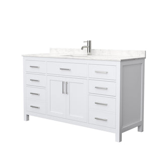 Beckett 60 Inch Single Bathroom Vanity in White Carrara Cultured Marble Countertop Undermount Square Sink No Mirror