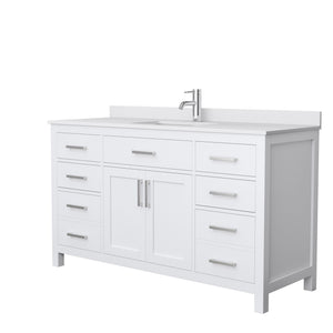 Beckett 60 Inch Single Bathroom Vanity in White White Cultured Marble Countertop Undermount Square Sink No Mirror