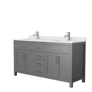 Beckett 66 Inch Double Bathroom Vanity in Dark Gray White Cultured Marble Countertop Undermount Square Sinks No Mirror