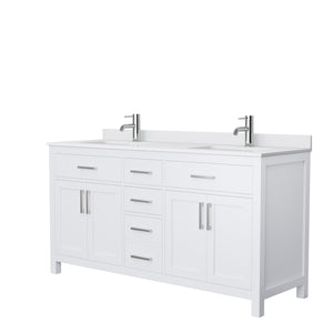 Beckett 66 Inch Double Bathroom Vanity in White White Cultured Marble Countertop Undermount Square Sinks No Mirror