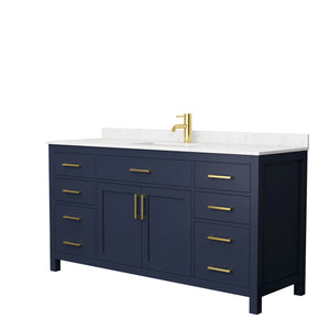 Beckett 66 Inch Single Bathroom Vanity in Dark Blue Carrara Cultured Marble Countertop Undermount Square Sink No Mirror