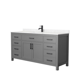 Beckett 66 Inch Single Bathroom Vanity in Dark Gray Carrara Cultured Marble Countertop Undermount Square Sink Matte Black Trim