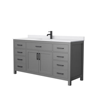 Beckett 66 Inch Single Bathroom Vanity in Dark Gray White Cultured Marble Countertop Undermount Square Sink Matte Black Trim