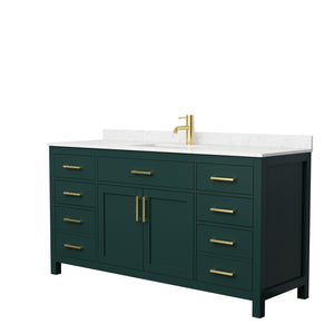 Beckett 66 Inch Single Bathroom Vanity in Green Carrara Cultured Marble Countertop Undermount Square Sink Brushed Gold Trim