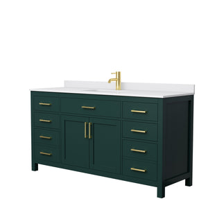 Beckett 66 Inch Single Bathroom Vanity in Green White Cultured Marble Countertop Undermount Square Sink Brushed Gold Trim