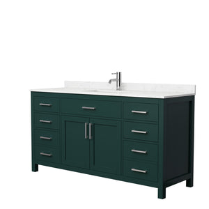 Beckett 66 Inch Single Bathroom Vanity in Green Carrara Cultured Marble Countertop Undermount Square Sink Brushed Nickel Trim