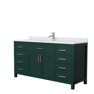 Beckett 66 Inch Single Bathroom Vanity in Green White Cultured Marble Countertop Undermount Square Sink Brushed Nickel Trim