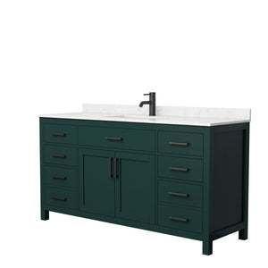 Beckett 66 Inch Single Bathroom Vanity in Green Carrara Cultured Marble Countertop Undermount Square Sink Matte Black Trim