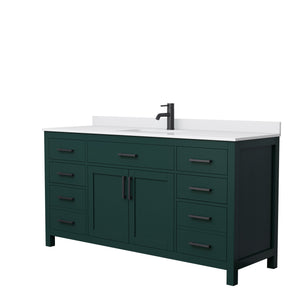 Beckett 66 Inch Single Bathroom Vanity in Green White Cultured Marble Countertop Undermount Square Sink Matte Black Trim