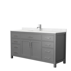 Beckett 66 Inch Single Bathroom Vanity in Dark Gray Carrara Cultured Marble Countertop Undermount Square Sink No Mirror