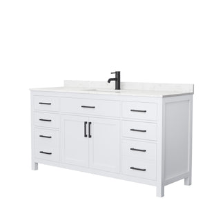 Beckett 66 Inch Single Bathroom Vanity in White Carrara Cultured Marble Countertop Undermount Square Sink Matte Black Trim