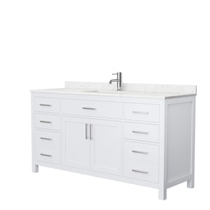 Beckett 66 Inch Single Bathroom Vanity in White Carrara Cultured Marble Countertop Undermount Square Sink No Mirror