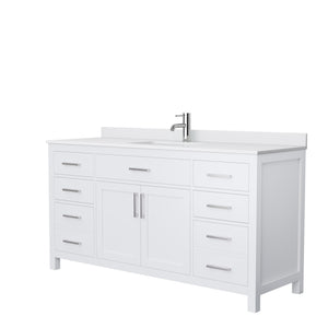 Beckett 66 Inch Single Bathroom Vanity in White White Cultured Marble Countertop Undermount Square Sink No Mirror