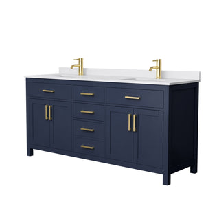 Beckett 72 Inch Double Bathroom Vanity in Dark Blue White Cultured Marble Countertop Undermount Square Sinks No Mirror