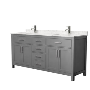 Beckett 72 Inch Double Bathroom Vanity in Dark Gray Carrara Cultured Marble Countertop Undermount Square Sinks No Mirror