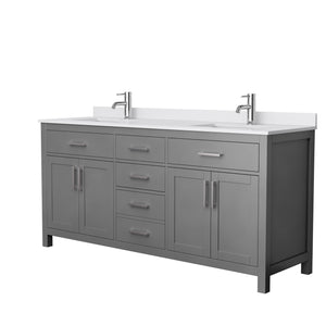 Beckett 72 Inch Double Bathroom Vanity in Dark Gray White Cultured Marble Countertop Undermount Square Sinks No Mirror