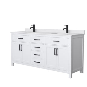 Beckett 72 Inch Double Bathroom Vanity in White White Cultured Marble Countertop Undermount Square Sinks Matte Black Trim