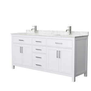 Beckett 72 Inch Double Bathroom Vanity in White Carrara Cultured Marble Countertop Undermount Square Sinks No Mirror
