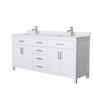 Beckett 72 Inch Double Bathroom Vanity in White White Cultured Marble Countertop Undermount Square Sinks No Mirror