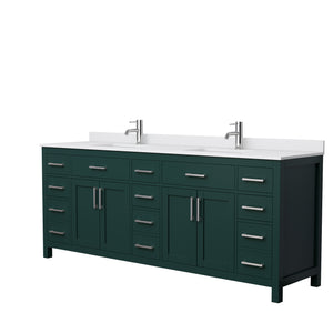 Beckett 84 Inch Double Bathroom Vanity in Green White Cultured Marble Countertop Undermount Square Sinks Brushed Nickel Trim