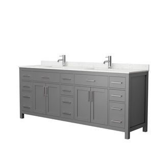 Beckett 84 Inch Double Bathroom Vanity in Dark Gray Carrara Cultured Marble Countertop Undermount Square Sinks No Mirror