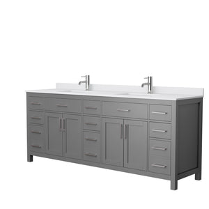 Beckett 84 Inch Double Bathroom Vanity in Dark Gray White Cultured Marble Countertop Undermount Square Sinks No Mirror
