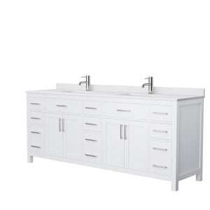 Beckett 84 Inch Double Bathroom Vanity in White White Cultured Marble Countertop Undermount Square Sinks No Mirror