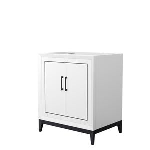 Marlena 30 Inch Single Bathroom Vanity in White No Countertop No Sink Matte Black Trim